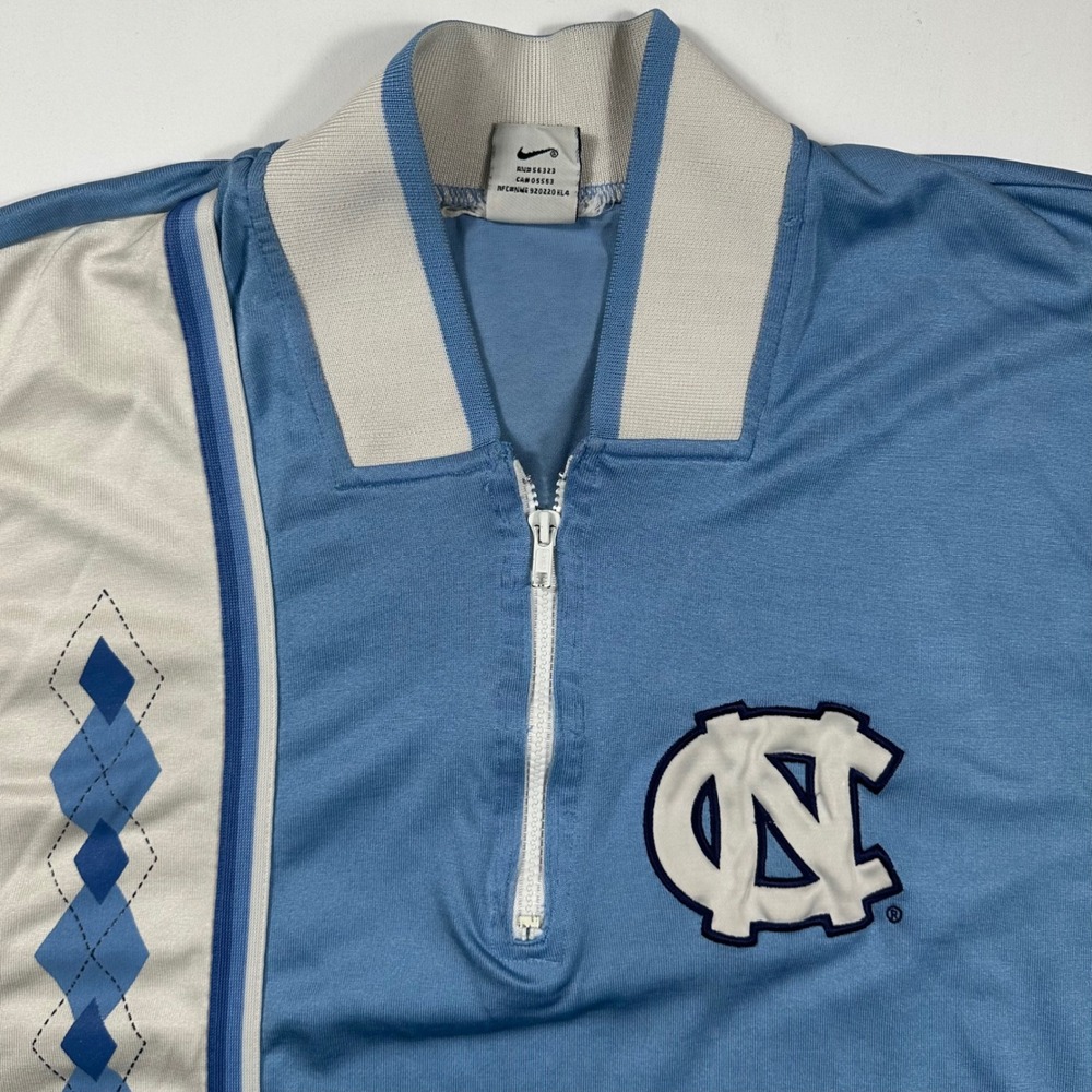 UNC Tar Heels Nike Polo Shirt Mens Medium Oversized 1/4 Zip Argyle Blue Vintage